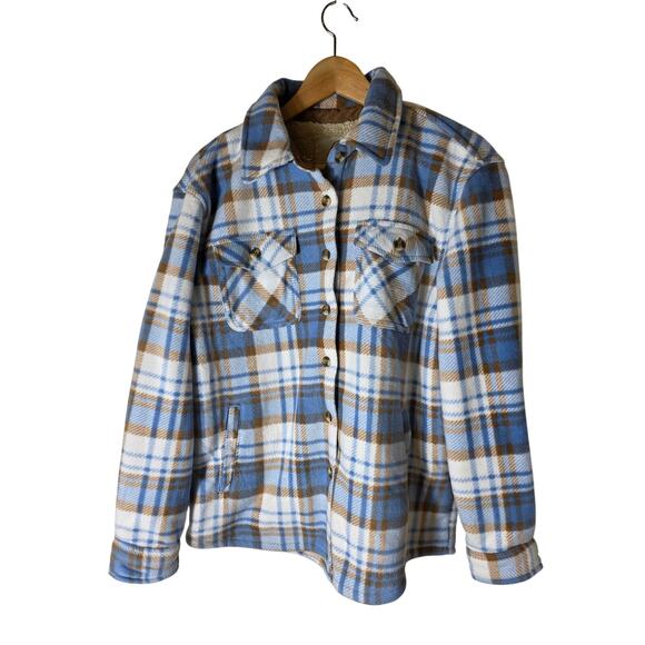 SAGE COLLECTIVE Light Blue Fleece Lined Button Up Utility Shacket Jacket SZ M - Picture 1 of 7